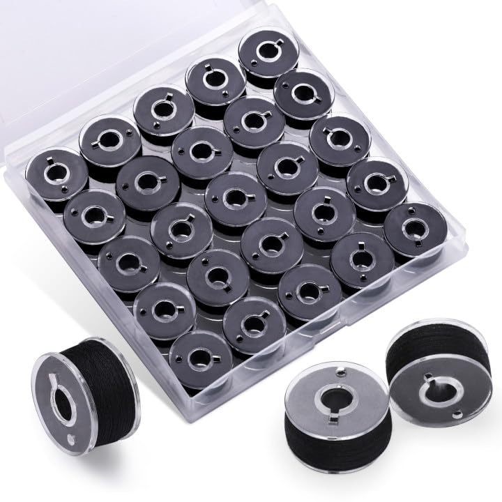 UzecPk Sewing Thread, 25pcs Bobbins for Sewing Machine, Black Size A SA156 Prewound Bobbins Threads for Embroidery and Machines Sewing, 50yds Spool of Thread Kit DIY and Home - Image 1